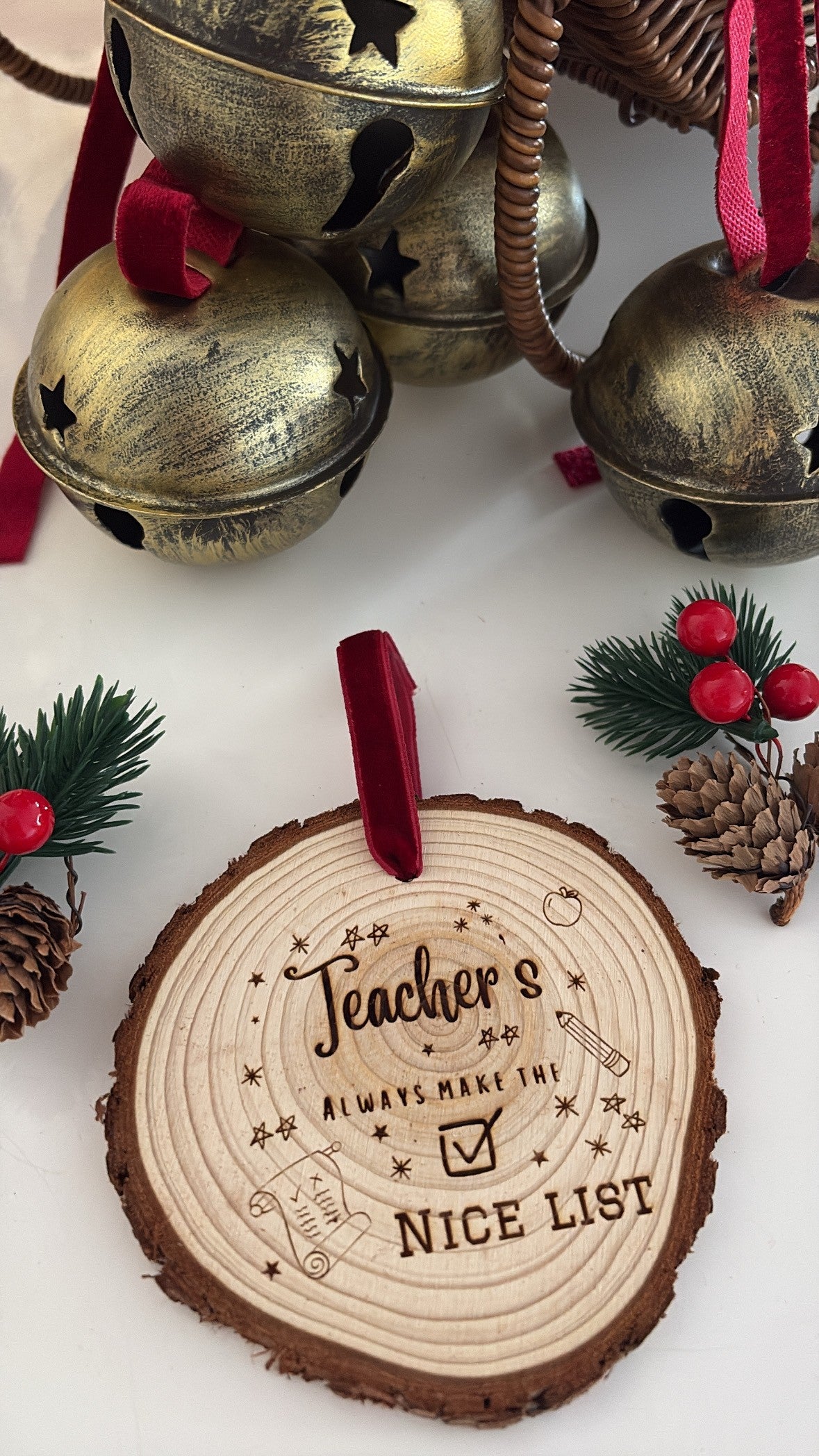 Personalised Teacher's Nice List Wooden Engraved Disc| Christmas Gift for Teacher