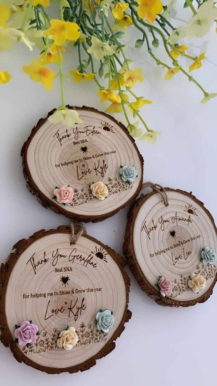 Handmade personalised teacher gift Ireland wooden shine and grow thank you plaque