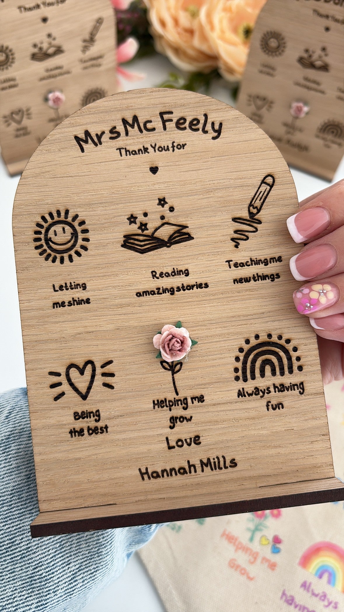Custom teacher or SNA gift wooden plaque personalised unique doodle artwork