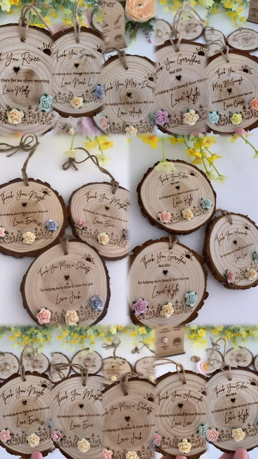 Personalised Teacher Thank You Gift – “Shine & Grow” Wooden Engraved Disc